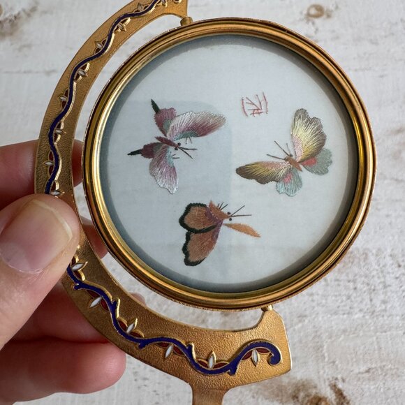 Vintage Chinese Cloisonne Silk Butterfly Embroidery Art - Picture 13 of 13